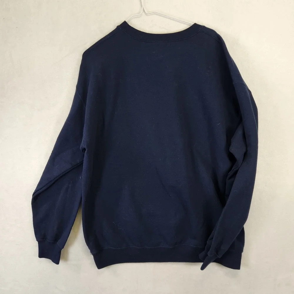 Gildan Vintage Y2K Christmas Snowman Reindeer Sleigh Navy Sweatshirt Mens Large - Picture 7 of 7